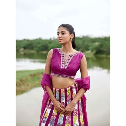 Amrood Pink Blouse with Lehenga and Dupatta (Set of 3)