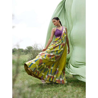 Amrood Green Blouse with Lehengas and Dupatta (Set of 3)