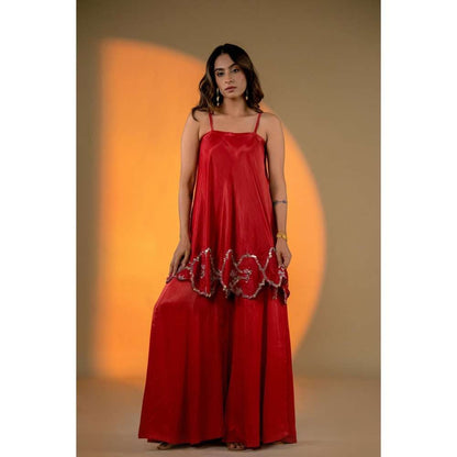 Amrood Red Sleeveless Kurta with Sharara (Set of 2)