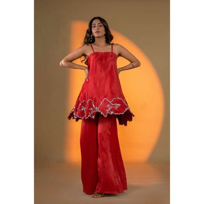 Amrood Red Sleeveless Kurta with Sharara (Set of 2)