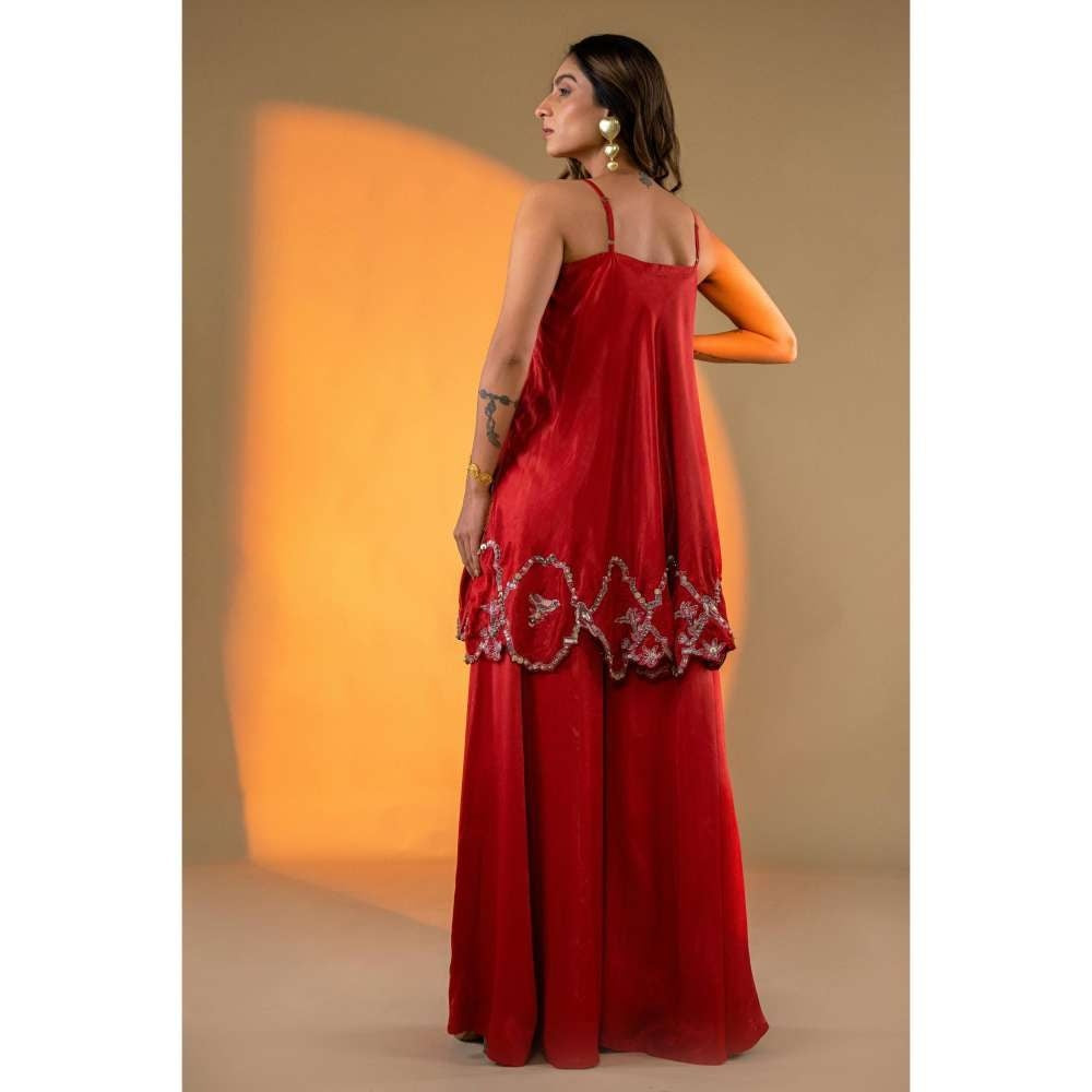 Amrood Red Sleeveless Kurta with Sharara (Set of 2)