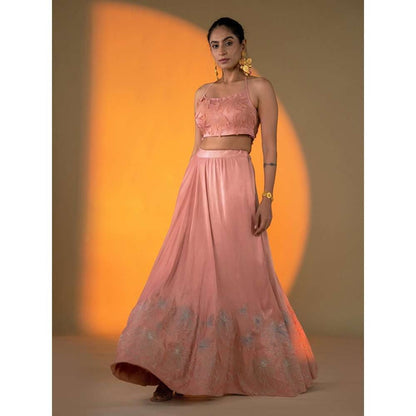 Amrood Peach Lehenga with Intricate Hand Embroidery Blouse (Set of 2)