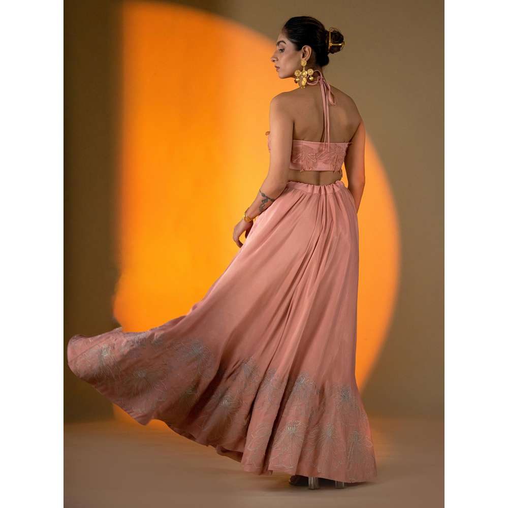 Amrood Peach Lehenga with Intricate Hand Embroidery Blouse (Set of 2)