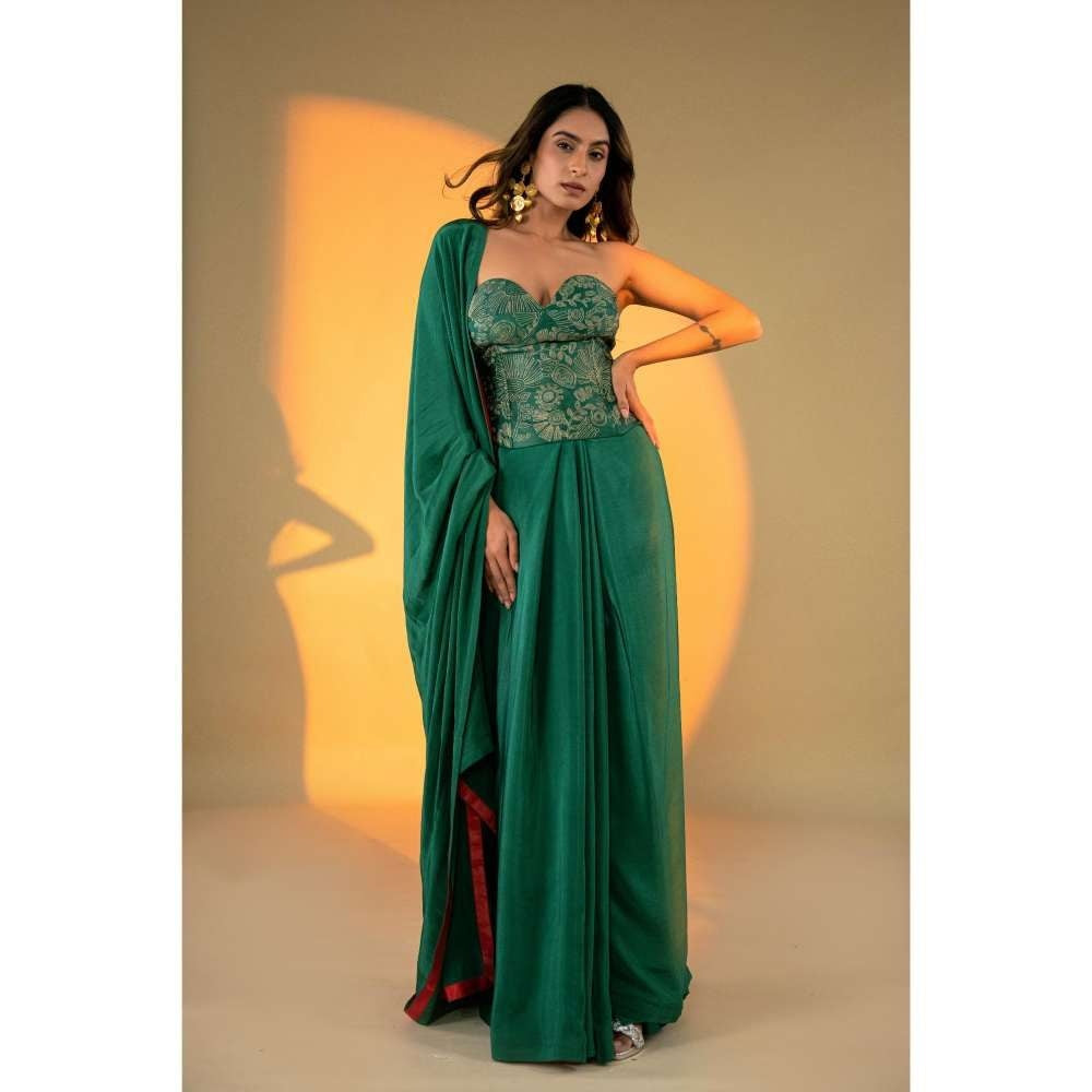 Amrood Evergreen Embroidered Pre-Stitched Saree with Stitched Blouse