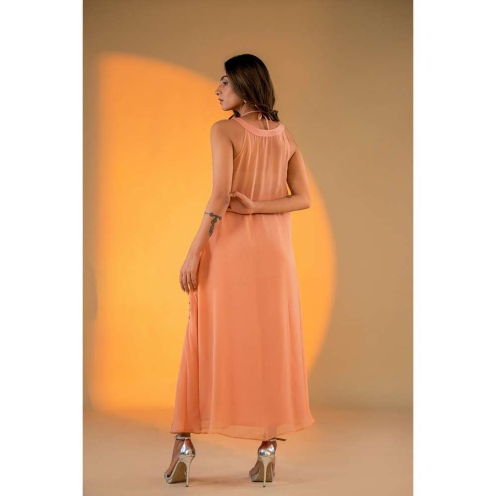 Amrood Peach Embroidered Dress with Inner (Set of 2)