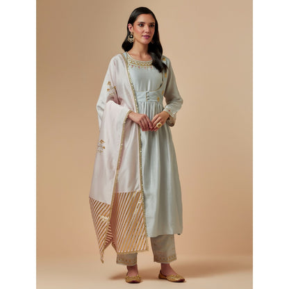 Anantaa by Roohi Trehan Light Pink Hand Embroidered Silk Chanderi Dupatta