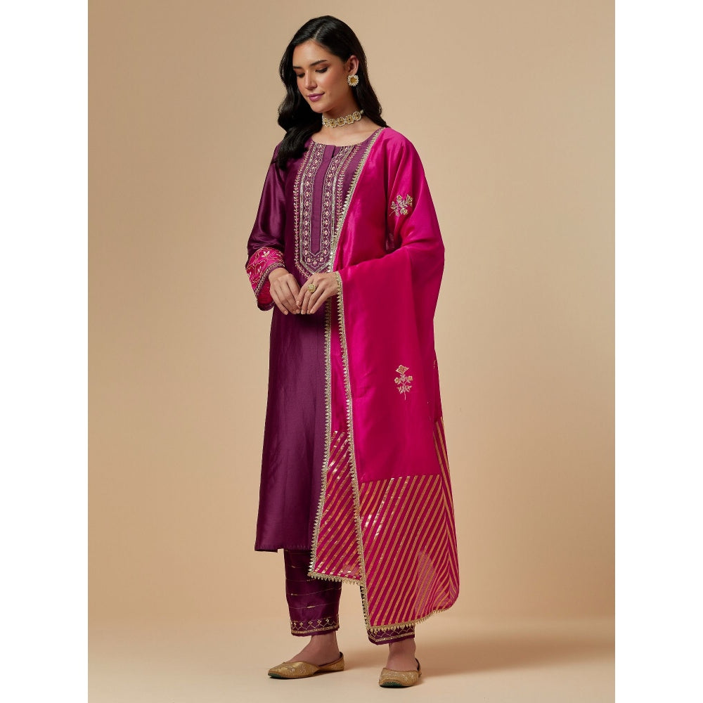 Anantaa by Roohi Trehan Pink Hand Embroidered Silk Chanderi Dupatta