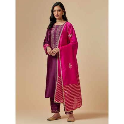 Anantaa by Roohi Trehan Pink Hand Embroidered Silk Chanderi Dupatta
