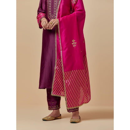 Anantaa by Roohi Trehan Pink Hand Embroidered Silk Chanderi Dupatta
