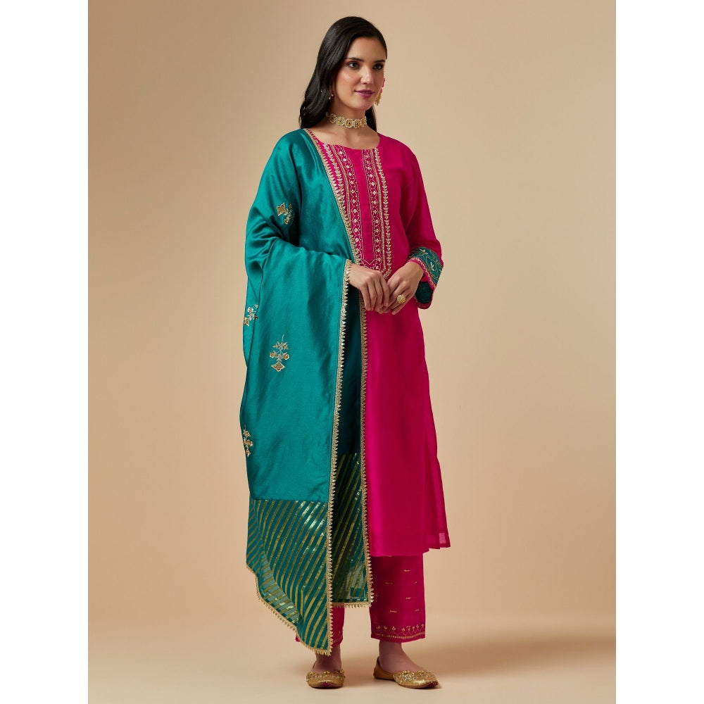 Anantaa by Roohi Trehan Green Hand Embroidered Silk Chanderi Dupatta