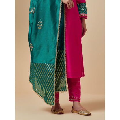 Anantaa by Roohi Trehan Green Hand Embroidered Silk Chanderi Dupatta