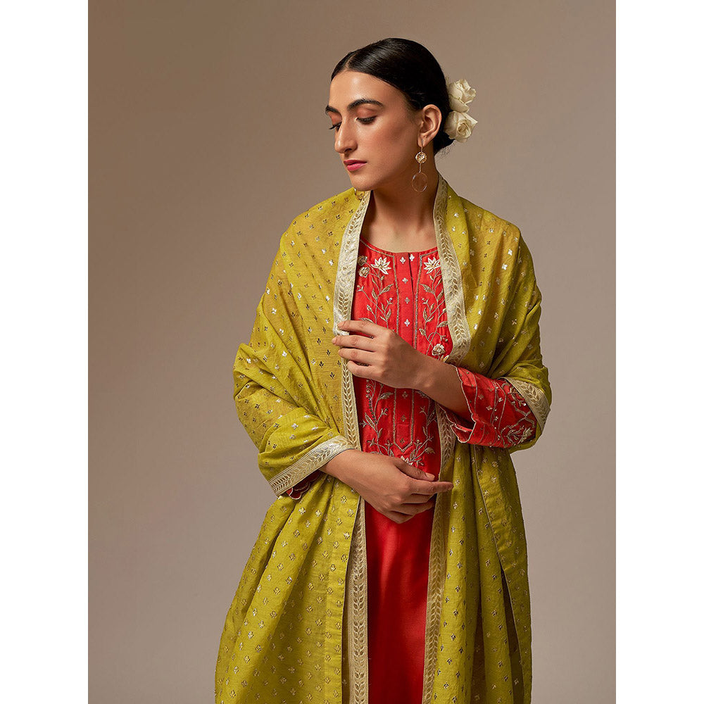 Anantaa by Roohi Trehan Orange Silk Chanderi A-Line Kurta With Hand Embroidery