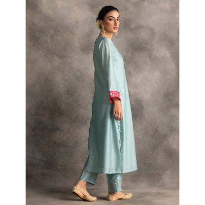 Anantaa by Roohi Trehan Blue Silk Chanderi A-Line Kurta With Hand Embroidery