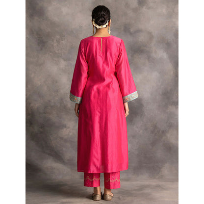 Anantaa by Roohi Trehan Pink Silk Chanderi A-Line Kurta With Hand Embroidery