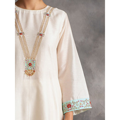 Anantaa by Roohi Trehan Off White Silk Chanderi A-Line Kurta With Hand Embroidery