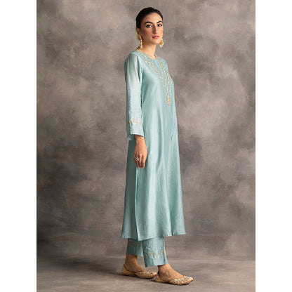 Anantaa by Roohi Trehan Blue Silk Chanderi A-Line Kurta With Hand Embroidery