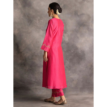Anantaa by Roohi Trehan Pink Silk Chanderi A-Line Kurta With Hand Embroidery