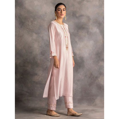 Anantaa by Roohi Trehan Pastel Pink Silk Chanderi A-Line Kurta With Hand Embroidery