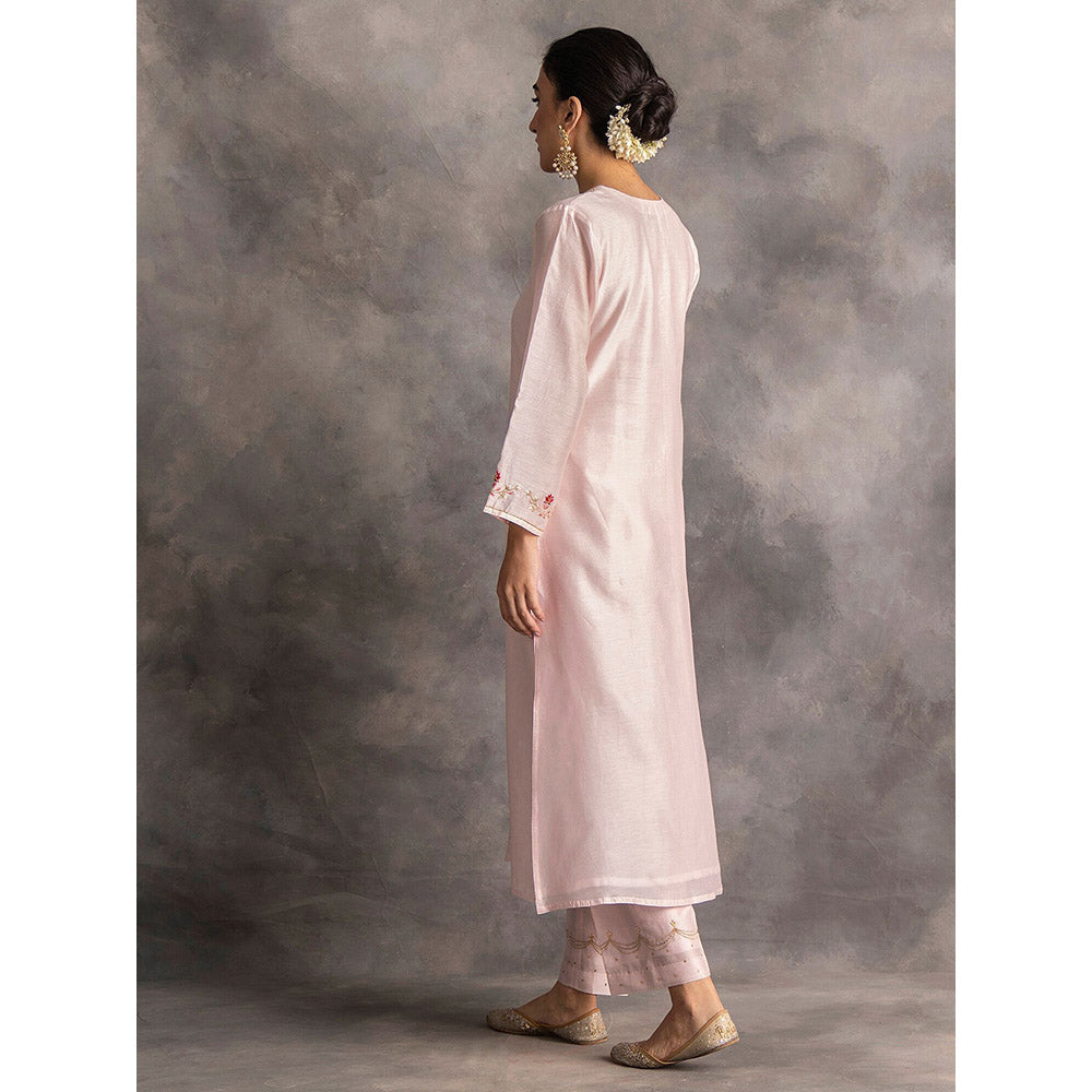 Anantaa by Roohi Trehan Pastel Pink Silk Chanderi A-Line Kurta With Hand Embroidery