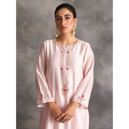 Anantaa by Roohi Trehan Pastel Pink Silk Chanderi A-Line Kurta With Hand Embroidery