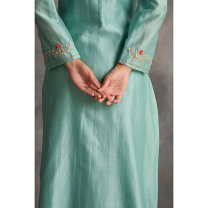 Anantaa by Roohi Trehan Blue Silk Chanderi A-Line Kurta With Hand Embroidery