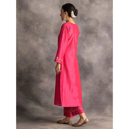 Anantaa by Roohi Trehan Pink Silk Chanderi A-Line Kurta With Hand Embroidery