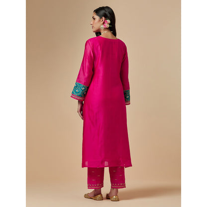 Anantaa by Roohi Trehan Pink Silk Chanderi A-Line Hand Embroidered Kurta