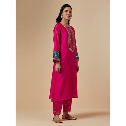 Anantaa by Roohi Trehan Pink Silk Chanderi A-Line Hand Embroidered Kurta