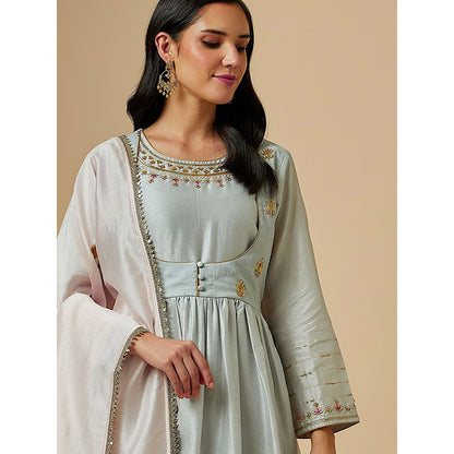Anantaa by Roohi Trehan Grey Silk Chanderi Hand Embroidered Kurta With Gathers