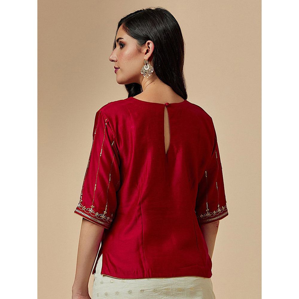 Anantaa by Roohi Trehan Red Closed Neck Blouse