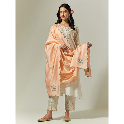 Anantaa by Roohi Trehan Peach Silk Chanderi Hand Embroidered Dupatta