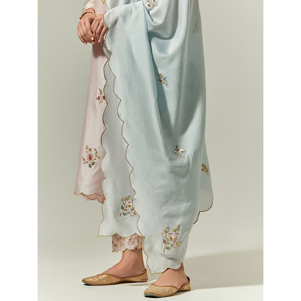 Anantaa by Roohi Trehan Blue Silk Chanderi Hand Embroidered Dupatta