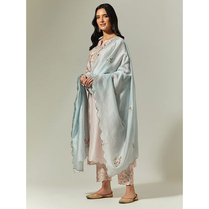 Anantaa by Roohi Trehan Blue Silk Chanderi Hand Embroidered Dupatta