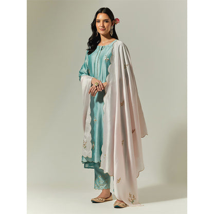 Anantaa by Roohi Trehan Blue Silk Chanderi Hand Embroidered Kurta With Plackett