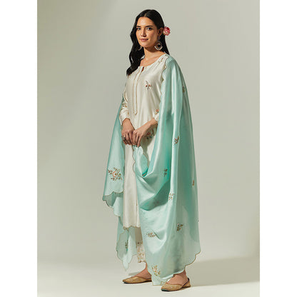 Anantaa by Roohi Trehan Off White Silk Chanderi Hand Embroidered Kurta With Plackett