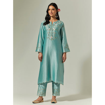 Anantaa by Roohi Trehan Blue Silk Chanderi Hand Embroidered Kurta