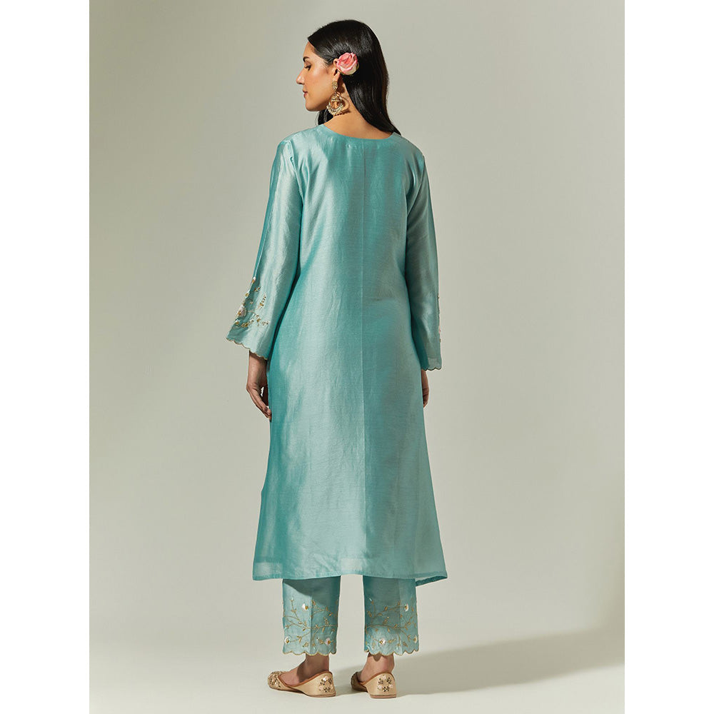 Anantaa by Roohi Trehan Blue Silk Chanderi Hand Embroidered Kurta