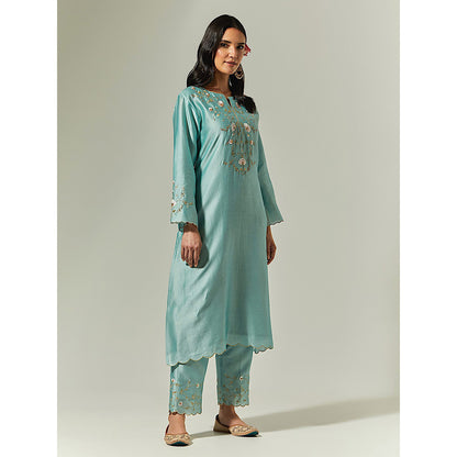 Anantaa by Roohi Trehan Blue Silk Chanderi Hand Embroidered Kurta