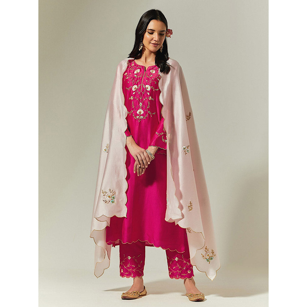 Anantaa by Roohi Trehan Fuchsia Silk Chanderi Hand Embroidered Kurta