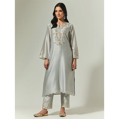Anantaa by Roohi Trehan Grey Silk Chanderi Hand Embroidered Kurta