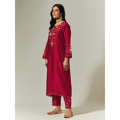 Anantaa by Roohi Trehan Red Silk Chanderi Hand Embroidered Kurta