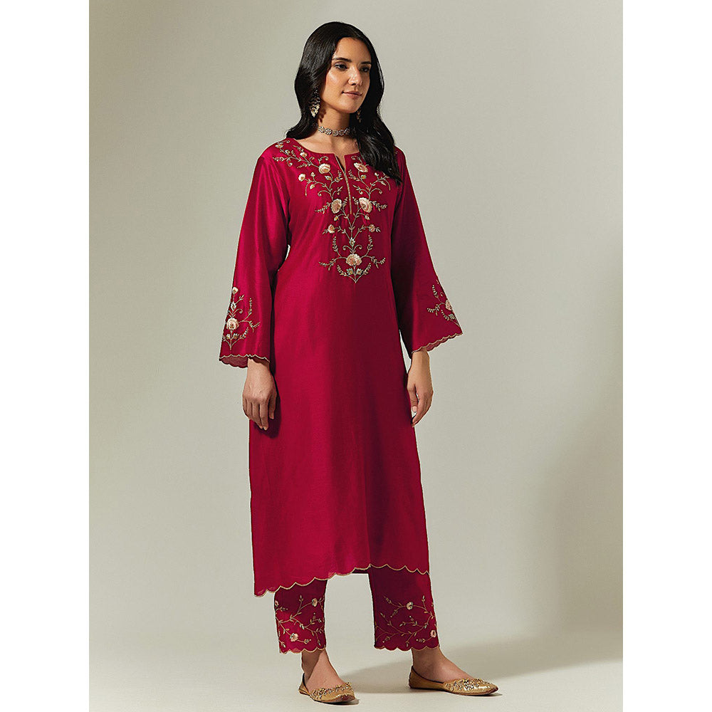 Anantaa by Roohi Trehan Red Silk Chanderi Hand Embroidered Kurta