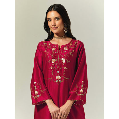 Anantaa by Roohi Trehan Red Silk Chanderi Hand Embroidered Kurta