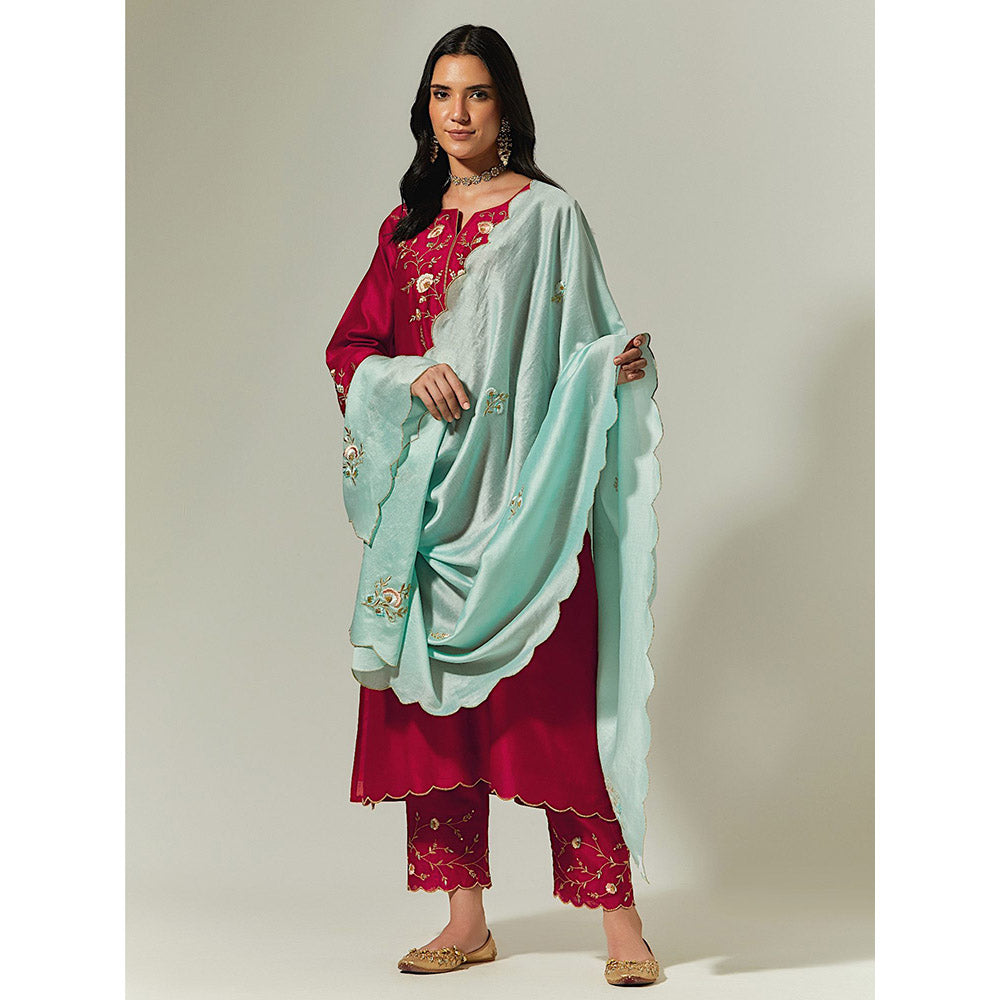 Anantaa by Roohi Trehan Red Silk Chanderi Hand Embroidered Kurta