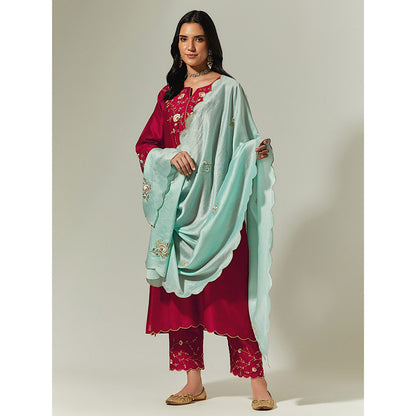Anantaa by Roohi Trehan Red Silk Chanderi Hand Embroidered Kurta