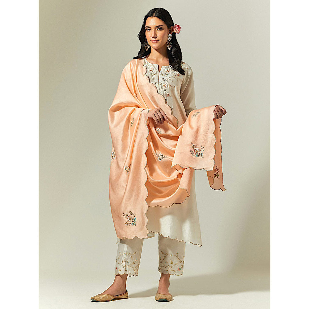 Anantaa by Roohi Trehan Off White Silk Chanderi Hand Embroidered Kurta