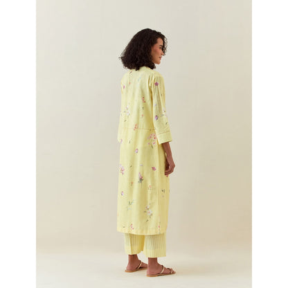 Anantaa by Roohi Trehan Yellow Botanical Print Front Open Cotton Linen Jacket