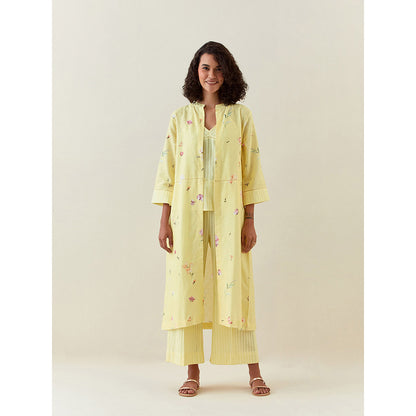Anantaa by Roohi Trehan Yellow Botanical Print Front Open Cotton Linen Jacket