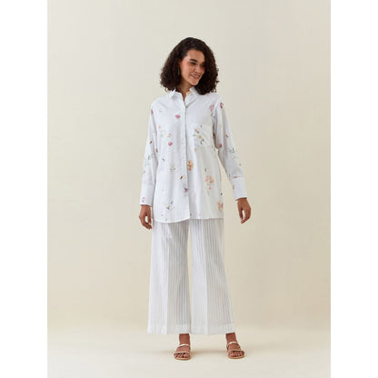 Anantaa by Roohi Trehan White Botanical Print Cotton Linen Shirt