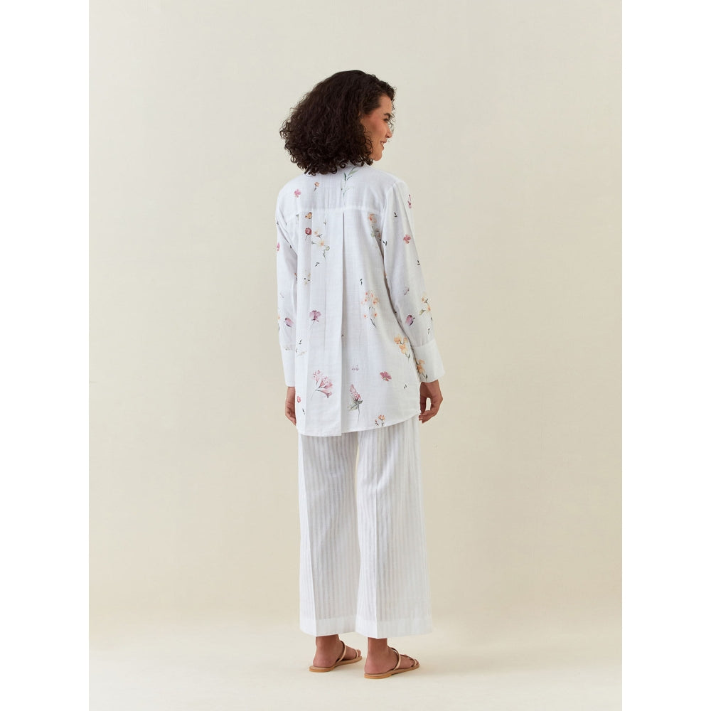 Anantaa by Roohi Trehan White Botanical Print Cotton Linen Shirt